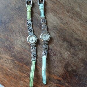 Geneva Vintage Green and Silver Watch with Ornate Detailing